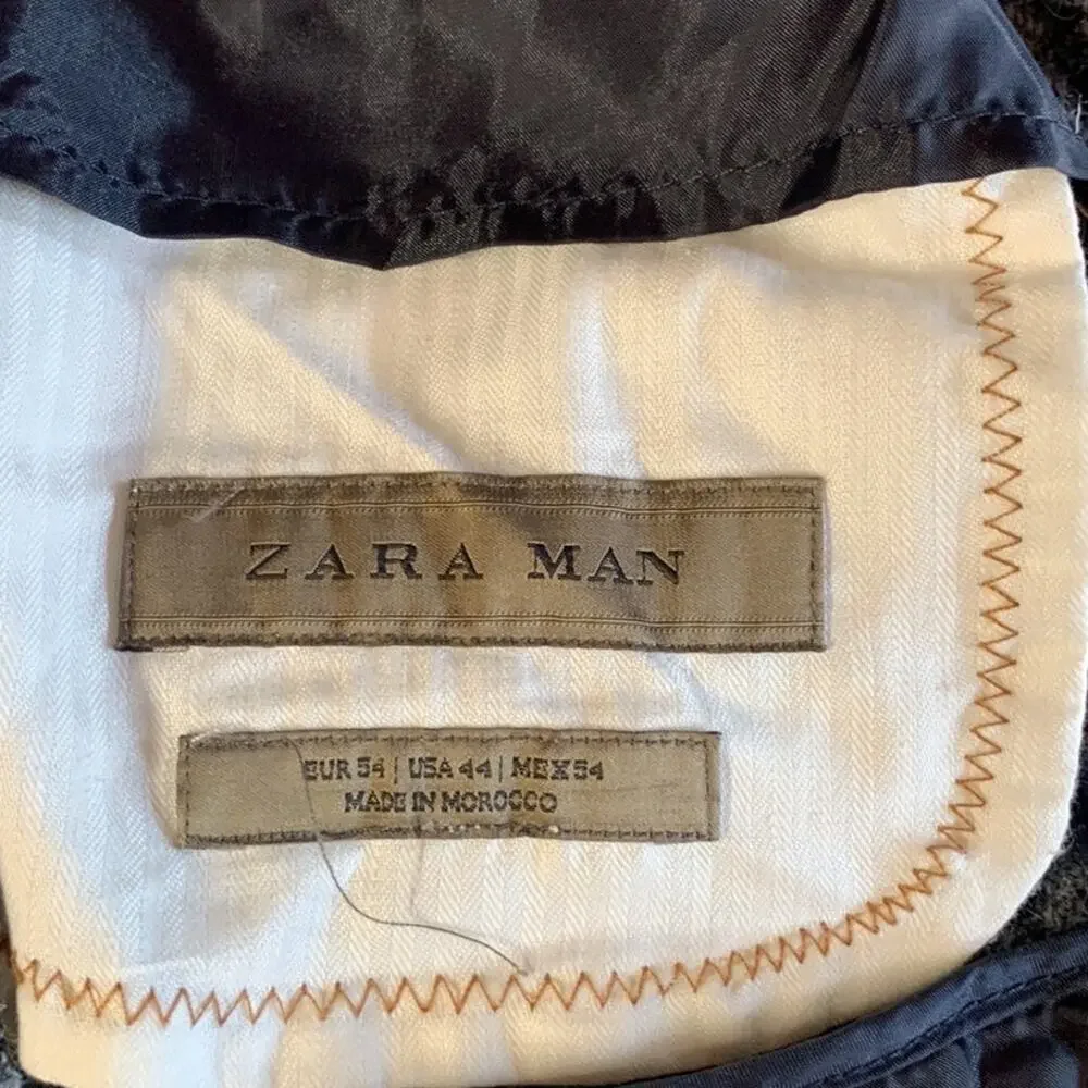 ZARA Man Tweed Blazer Elbow Patch Gray Sport Coat | Size 44 - Picture 5 of 6